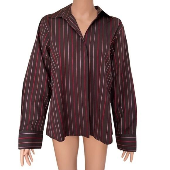 Talbots Womens Shirt Size 14 Wrinkle Resistant Button Down Striped Brown. - Picture 1 of 7